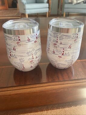 Set of 2 Southern Home Nautical-Print Insulated Stemless Wine Tumblers